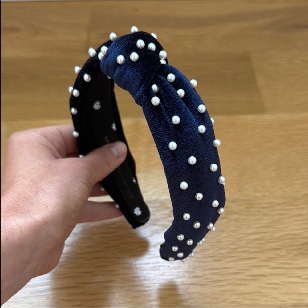 Lele Sadoughi Navy Pearl Embellished Headband